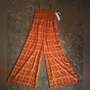 LUMIERE - ORANGE FLORAL JUMPSUIT W/SPAGHETTI STRAPS